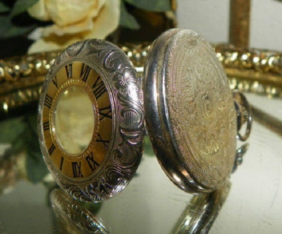 Rare Dolan Bullock Colibri Vintage Pocket Watch 17 Skeleton Sterling Silver Gold Tone Swiss Movement Jewelry