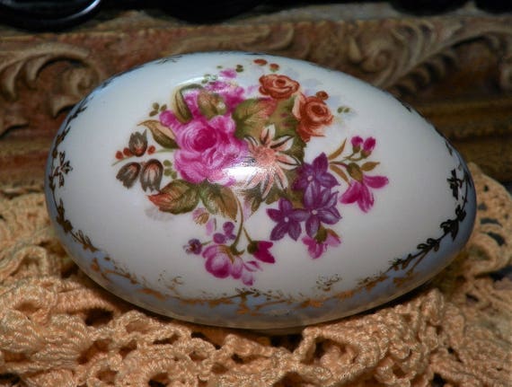 Gilt Floral, Vintage Porcelain Floral Hinged Trinket Box by Norleans Japan