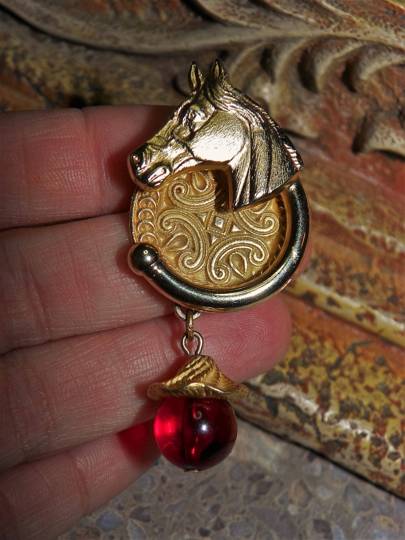 Unique Vintage Equestrian Horse Motif Style Brooch Gold Tone Etsy