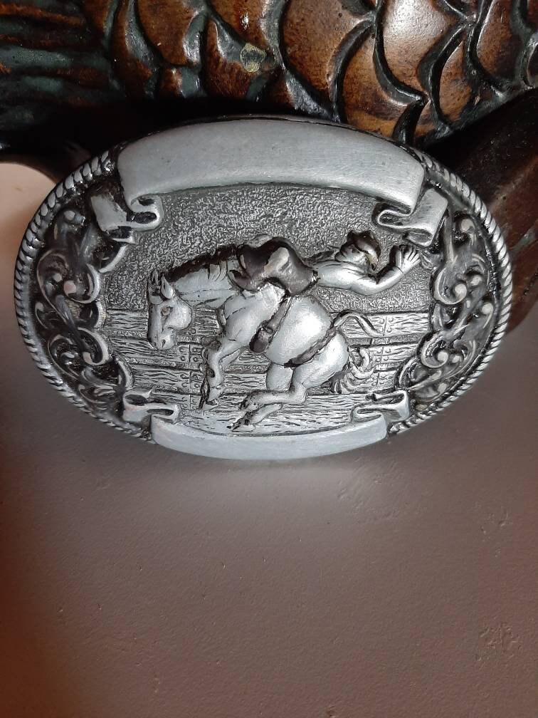 CHAMBERS Signed Belt Buckle Bronc Riding Silver Tone Rodeo County ...