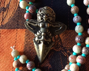 Tibetan Garuda Carved Soapstone Beaded Necklace