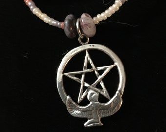 Sterling Silver Isis Pentacle Beaded Necklace
