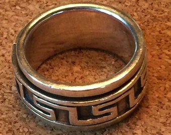 Sterling Silver Greek Key Spinner Ring (Unisex)