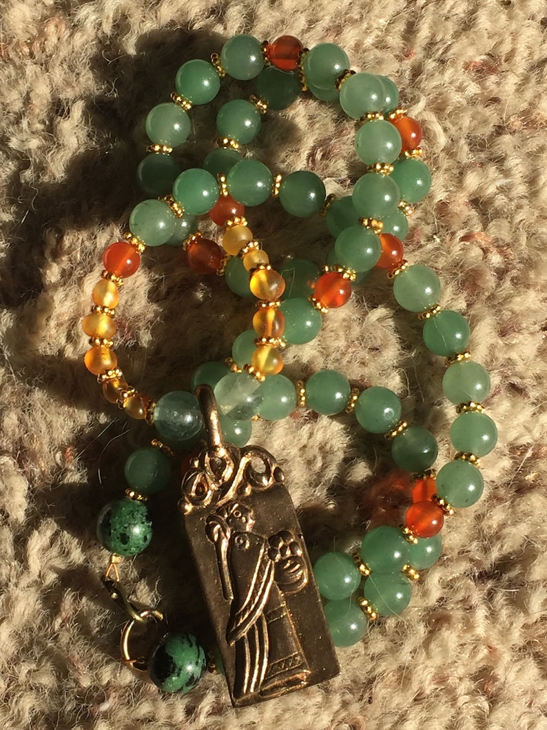 Idunna Devotional Necklace with Aventurine and Amber