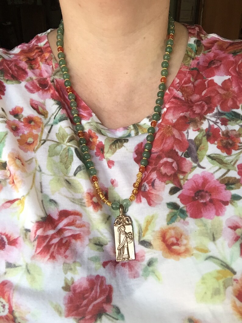 Idunna Devotional Necklace with Aventurine and Amber