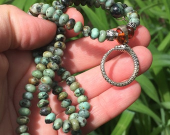 Serpent of Eternity: Ouroboros Sterling Silver and African Turquoise Necklace