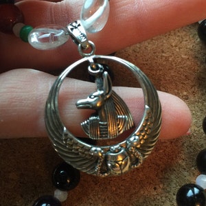 Anubis Black Onyx and Rainbow Moonstone Necklace