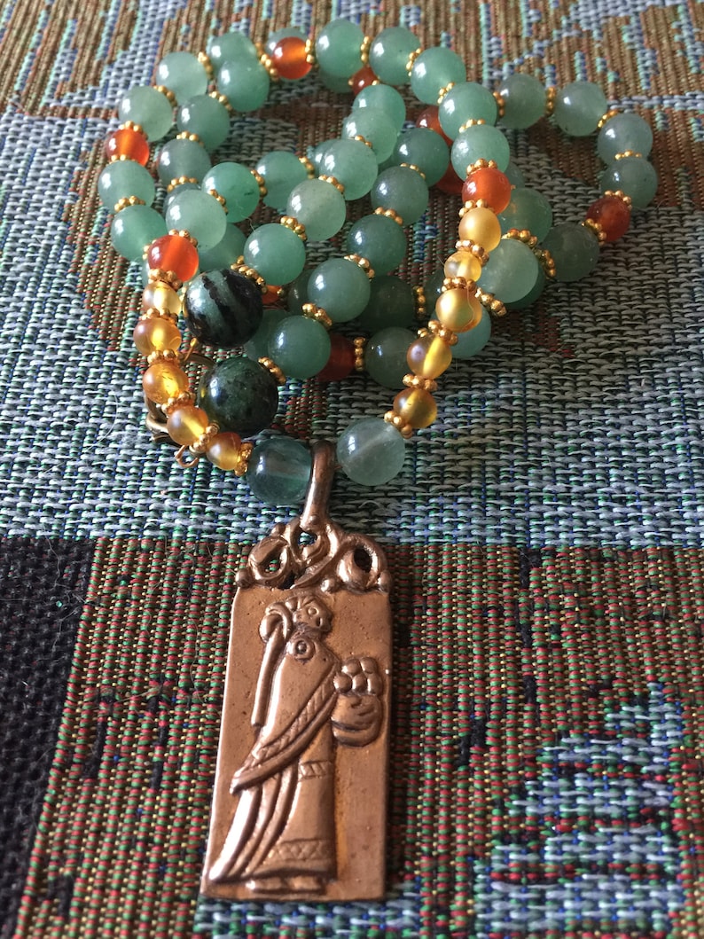 Idunna Devotional Necklace with Aventurine and Amber