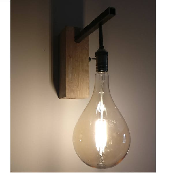 Applique wall industrial oak and steel edison bulb