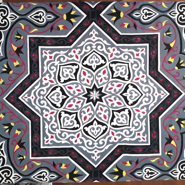 Tissu Shabby Chic avec Grande Étoile, Lotus et Arabesques. Idéal pour Ameublement, Art du Patchwork, Sacs et Habillement. Par motif de 85 cm