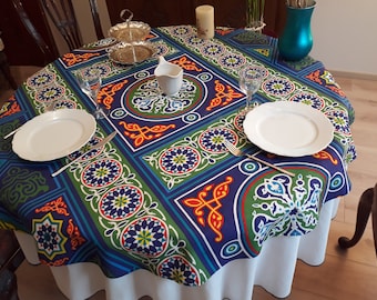 Round tablecloth for round table in Egyptian khayameyya fabric for small table or table topper for large round, oval table. Different colors