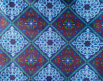 Egyptian Polyester Fabric by the Yard/Meter: Vibrant Ethnic Motifs, Colorful Lotus Flowers. Perfect for Stylish Cheap Clothing and Decor