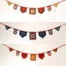 Arabian night party decoration for ramadan, decorative garland with 7 pennants in ethnic fabric for a festive ambiance. 3 colors available 