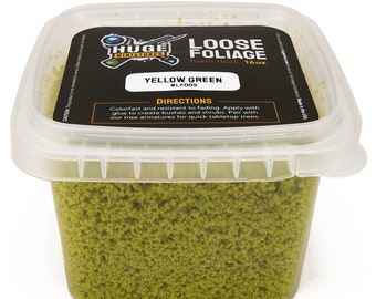Huge Miniatures Loose Foliage, Yellow Green Tree Flock for Terrain Model Kits and Hobby Train Scenery by Huge Minis – 16oz Resealable Tub