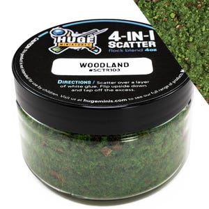 Huge Miniatures 4-in-1 Scatter, Woodland Scenery Model Basing Materials for Gaming and Tabletop or Diorama Railroad Layout – 4oz Jar