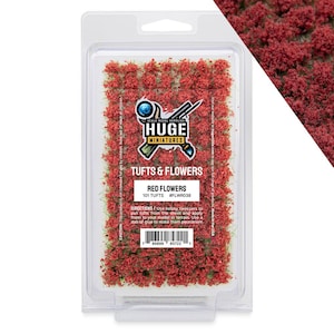 Huge Miniatures Flower Tufts, Red Static Grass Shrubs for Diorama Dollhouse and Model Bases by Huge Minis – 100 Self-Adhesive Flower Tufts