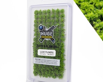 Huge Miniatures Flower Tufts, Lucky Green Static Grass Shrubs for Diorama Dollhouse and Model Bases by Huge Minis – 100 Flower Tufts