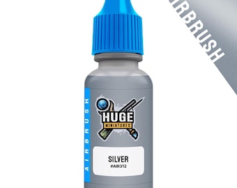 Huge Miniatures Airbrush Acrylic Paint, Silver Metallic Model Paint Miniature Scale Modeling Color – 17ml Dropper Bottle
