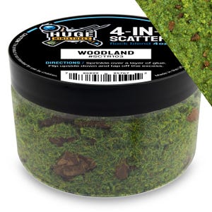 Huge Miniatures 4-in-1 Scatter, Woodland Scenery Model Basing Materials for Gaming and Tabletop or Diorama Railroad Layout – 4oz Jar