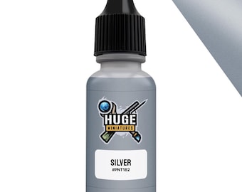 Huge Miniatures Acrylic Paint, Silver Metallic Model Paint Miniature Scale Modeling Color – 17ml Dropper Bottle