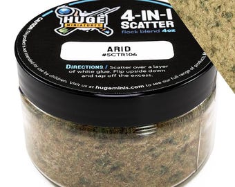 Huge Miniatures 4-in-1 Scatter, Arid Scenery Model Basing Materials for Gaming and Tabletop or Diorama Railroad Layout – 4oz Resealable Jar