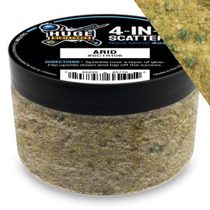 Huge Miniatures 4-in-1 Scatter, Arid Scenery Model Basing Materials for Gaming and Tabletop or Diorama Railroad Layout – 4oz Resealable Jar