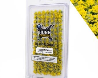 Huge Miniatures Flower Tufts, Yellow Static Grass Shrubs for Diorama and Model Bases by Huge Minis – 100 Self-Adhesive Flower Tufts