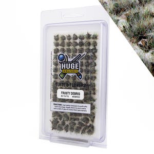 Huge Miniatures Debris Tufts, Frosty Static Grass for Model Basing Scenery and Dioramas by Huge Minis – 82 Self-Adhesive Grass Tufts