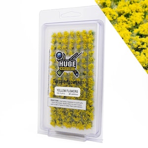 Huge Miniatures Flower Tufts, Yellow Static Grass Shrubs for Diorama and Model Bases by Huge Minis – 100 Self-Adhesive Flower Tufts