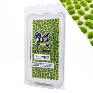Huge Miniatures Mini Tufts, Mossy Static Grass for Historical Model Miniature Basing by Huge Minis – 200+ Self-Adhesive Grass Tufts