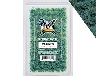 Huge Miniatures Flower Tufts, Teal Static Grass Shrubs for Diorama Dollhouse and Model Bases by Huge Minis – 100 Self-Adhesive Flower Tufts