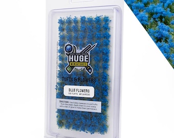 Huge Miniatures Flower Tufts, Blue Static Grass Shrubs for Diorama Dollhouse and Model Bases by Huge Minis – 100 Self-Adhesive Flower Tufts