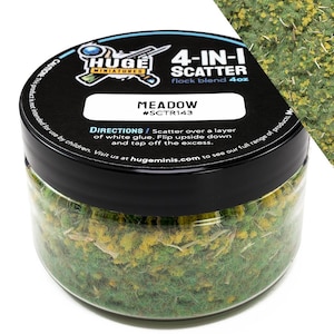 Huge Miniatures 4-in-1 Scatter, Meadow Scenery Model Basing Materials for Gaming and Tabletop or Diorama Railroad Layout – 4oz Jar