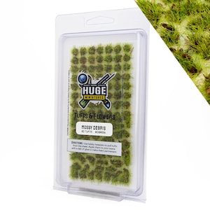 Huge Miniatures Debris Tufts, Mossy Static Grass for Model Basing Scenery and Dioramas by Huge Minis – 82 Self-Adhesive Grass Tufts