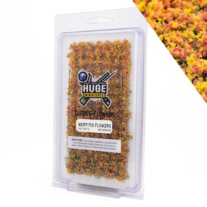 Huge Miniatures Flower Tufts, Warm Mix Static Grass Shrubs for Diorama and Model Bases by Huge Minis – 100 Self-Adhesive Flower Tufts