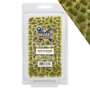 Huge Miniatures Overgrown Tufts, Burnt Static Grass for Diorama Scenery and Model Basing by Huge Minis – 100 Self-Adhesive Grass Tufts