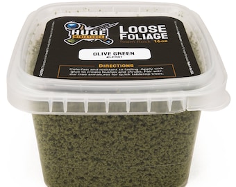 Huge Miniatures Loose Foliage, Olive Green Tree Flock for Terrain Model Kits and Hobby Train Scenery by Huge Minis – 16oz Resealable Tub