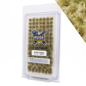 Huge Miniatures Debris Tufts, Burnt Static Grass for Model Basing Scenery and Dioramas by Huge Minis – 82 Self-Adhesive Grass Tufts