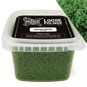 Huge Miniatures Loose Foliage, Medium Green Tree Flock for Terrain Model Kits and Hobby Train Scenery by Huge Minis – 16oz Resealable Tub