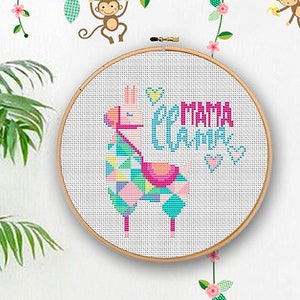 Llama Cross Stitch Pattern PDF, Mama Llama Quote Cross Stitch Chart, Mother&#39;s Day Gift DIY, Instant download