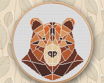 Modèle de point de croix géométrique ours : motif animalier moderne (Modèle PDF)