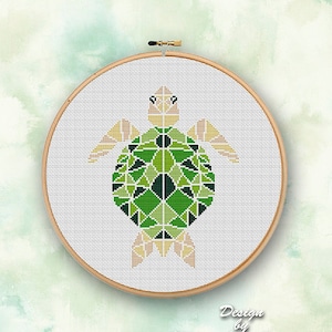 Schema punto croce geometrico Tartaruga moderna Grafico contato Triangolo Mosaico Asilo nido animale Tartaruga marina carina Silhouette Decorazioni per la casa Modello PDF