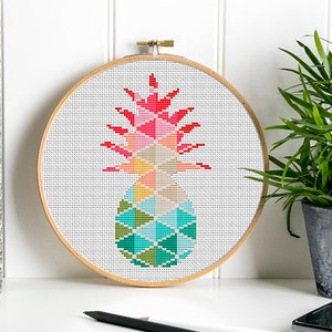 Ananas geometrische getelde kruissteek Modern kruissteekpatroon Geometrisch ananas silhouet Home Decor patroon PDF
