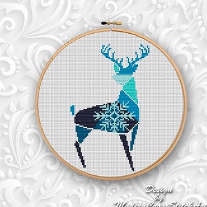 Christmas Deer Cross Stitch Pattern Geometric Deer Pattern Christmas Gift DIY Forest Animals Modern Cross Stitch Easy Embroidery Pattern PDF