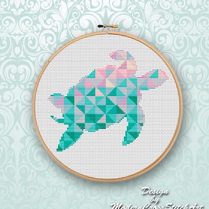 Tortue géométrique point de croix motif moderne Triangle mosaïque Animal compté graphique pépinière mignon tortue de mer Silhouette décor à la maison motif PDF