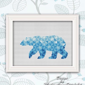 Geometrische Beer Cross Stitch Patroon Moderne Driehoek Mozaïek Dier Geteld Grafiek Kwekerij Schattig Arctisch Bier Silhouet Home Decor Patroon PDF