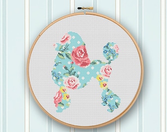 Poodle Cross Stitch Pattern: Floral Dog Silhouette (PDF Pattern)