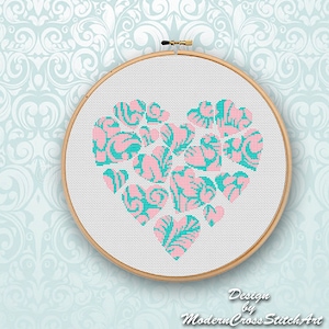 Easy Cross Stitch Heart Modern Pattern Love Counted Cross Stitch Heart Embroidery Chart Love Birthday DIY Gift  Wedding DIY Gift Pattern PDF