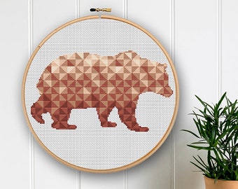 Modèle de point de croix d’ours, tableau de broderie PDF géométrique moderne, téléchargement instantané