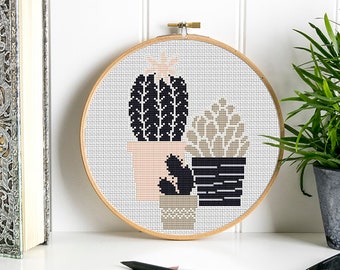 Plants Cactus Modern Cross Stitch Pattern PDF For Beginner, Flowers Counted Cross Stitch Chart, Nature Cactus Embroidery, Instant Download